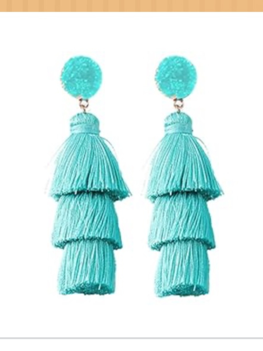 Turquoise Tiered Tassel Drop Earrings - NEW
